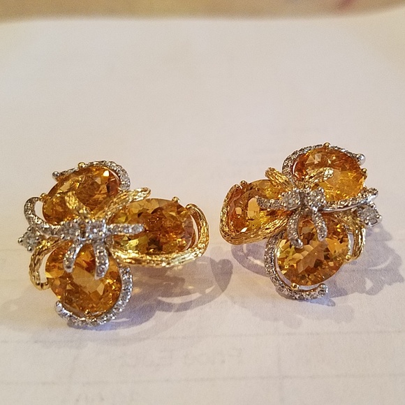 Citrine & Diamond Earrings - Picture 1 of 3